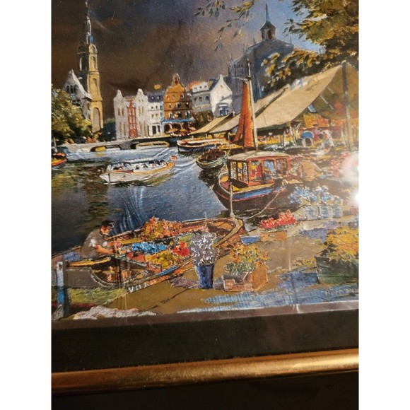 Vintage Oil Foil Paintings Set of 4 Signed "Bert Pugh"  Framed Street Scenes - Picture 7 of 12